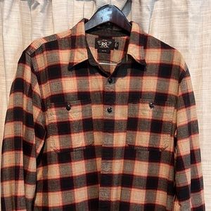 Double RL Black/Tan Wool Plaid Long Sleeve Shirt XL